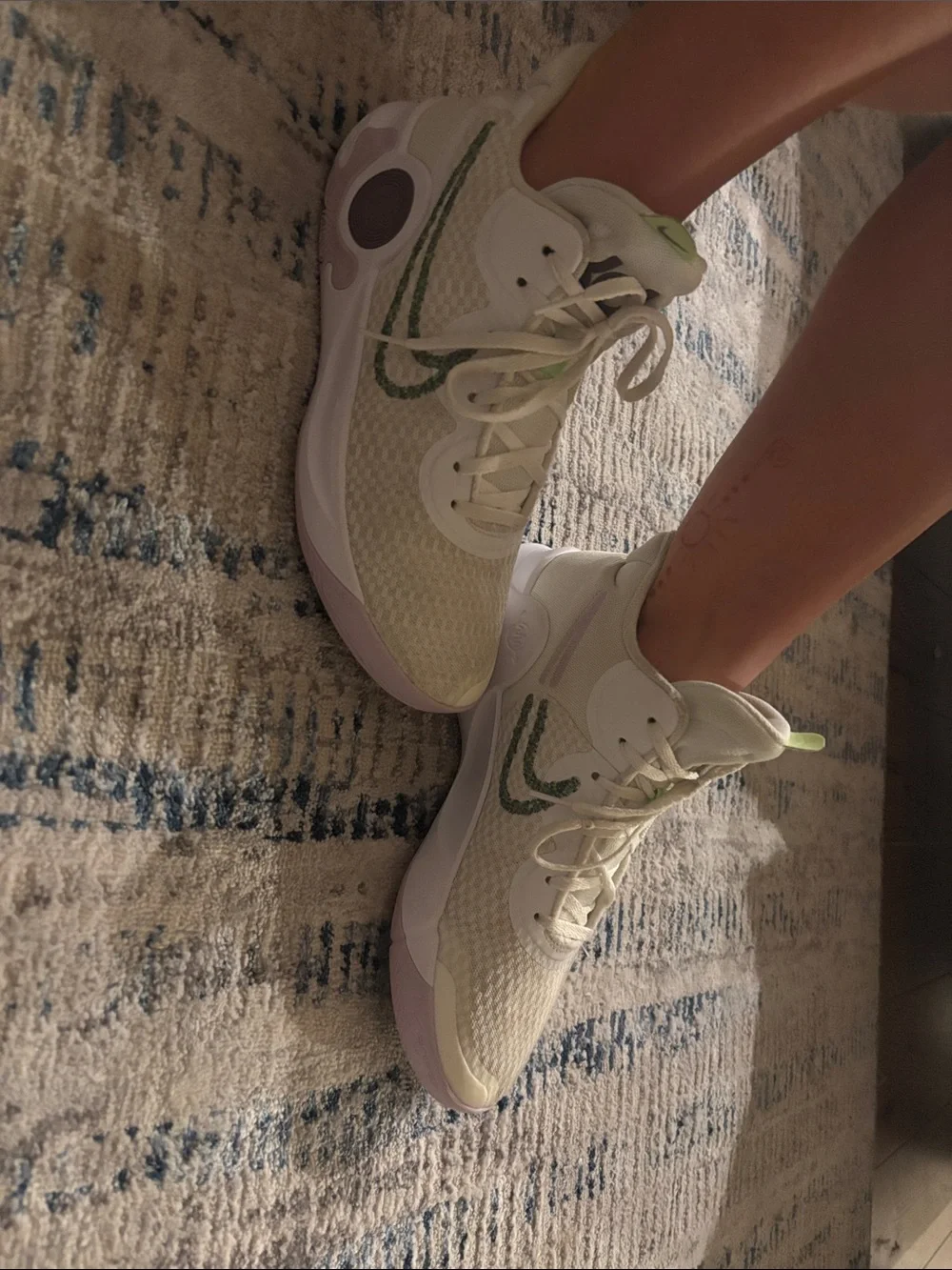 Nike Women's Cream High-Top Sneakers with Green Swoosh